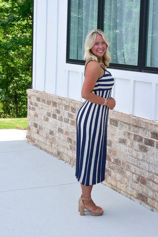 Stripe Knit Midi - Navy