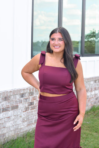 Tie Shoulder Midi Set - Wine