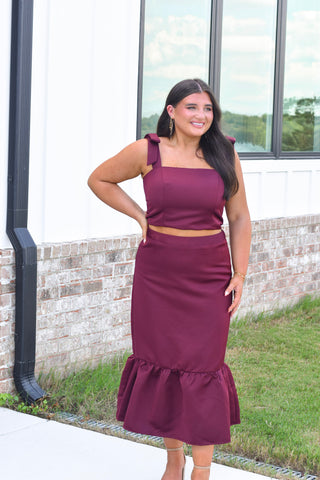Tie Shoulder Midi Set - Wine