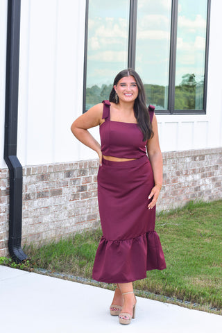 Tie Shoulder Midi Set - Wine
