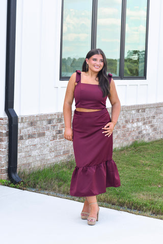 Tie Shoulder Midi Set - Wine