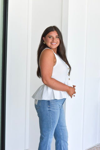 Peplum Gold Button - Ivory