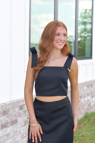 Tie Shoulder Midi Set - Black