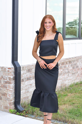 Tie Shoulder Midi Set - Black