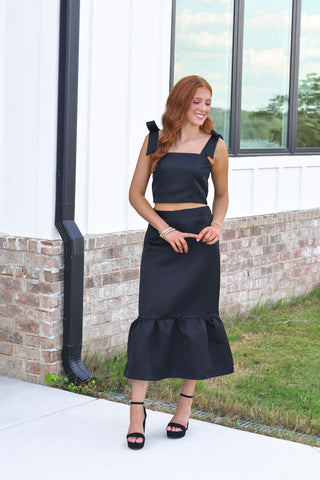 Tie Shoulder Midi Set - Black