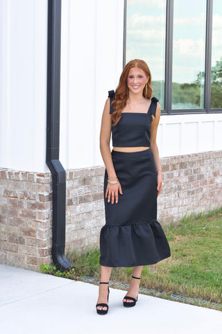 Tie Shoulder Midi Set - Black