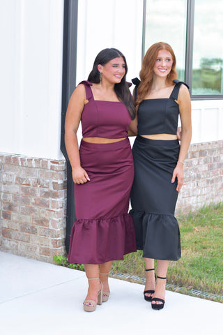 Tie Shoulder Midi Set - Black