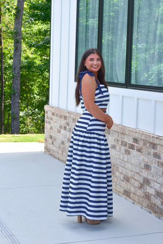 Navy Stripe Skirt Set