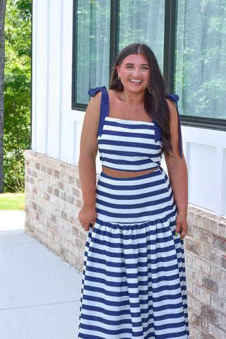 Navy Stripe Skirt Set