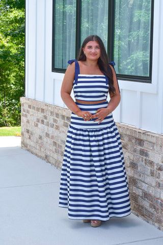Navy Stripe Skirt Set