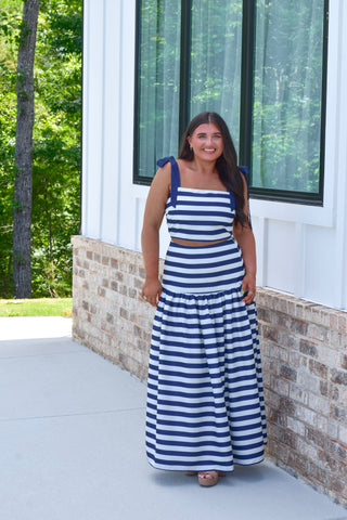 Navy Stripe Skirt Set