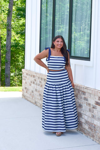 Navy Stripe Skirt Set