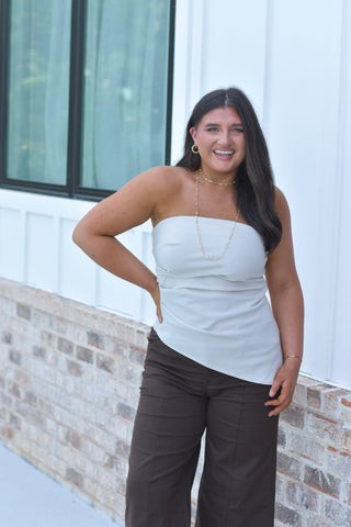 Ruched Sleeveless Top - Cream