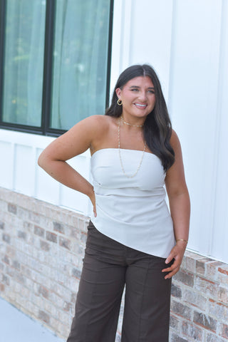 Ruched Sleeveless Top - Cream