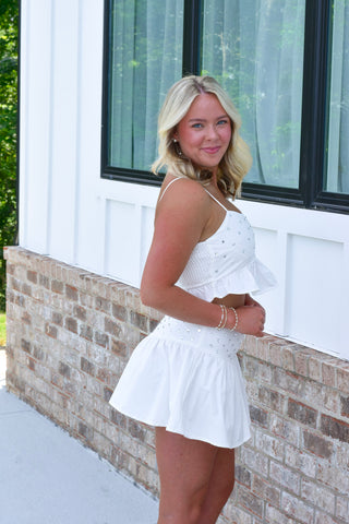 Rhinestone Skirt Set - White