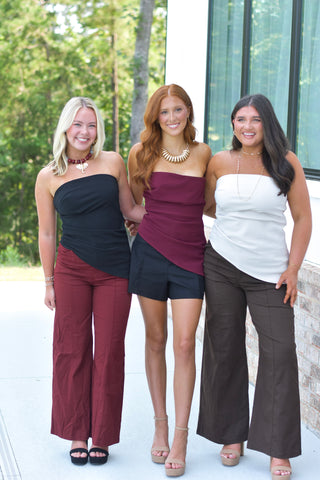 Ruched Sleeveless Top - Wine