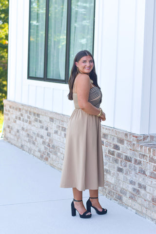 Embroidered Tan Maxi