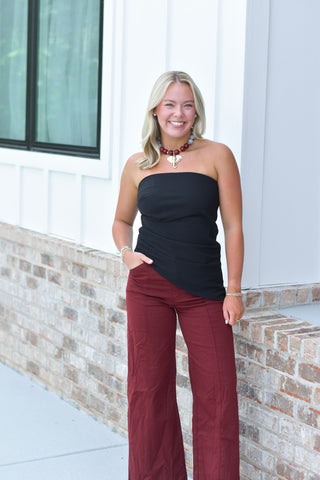 Ruched Sleeveless Top - Black