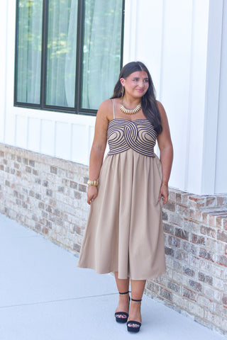 Embroidered Tan Maxi