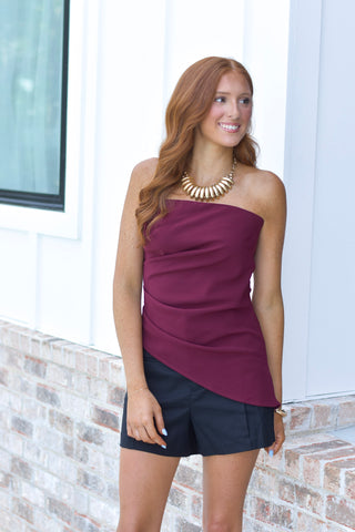 Ruched Sleeveless Top - Wine