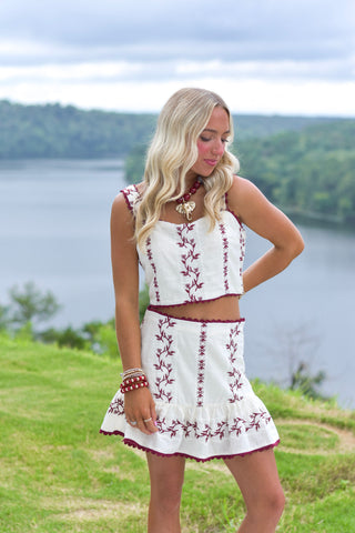 Wine Embroidered Set