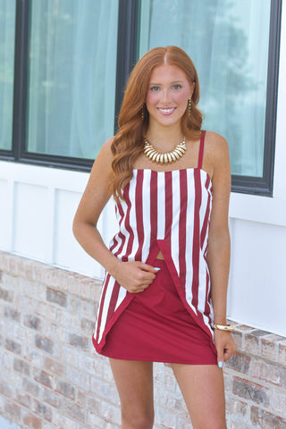 Split Stripe Set - Crimson