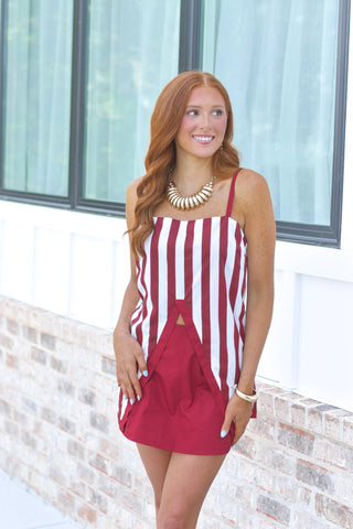 Split Stripe Set - Crimson
