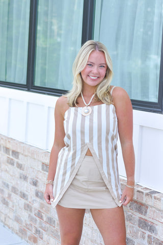 Split Stripe Set - Taupe