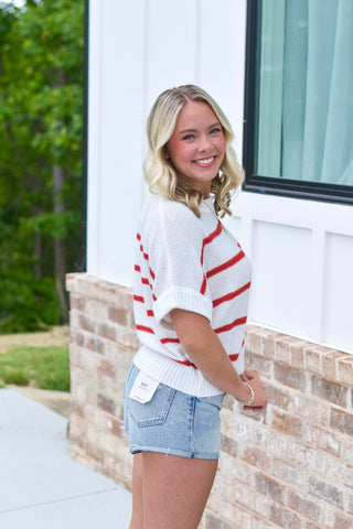 Stripe Knit Top - Red