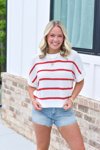 Stripe Knit Top - Red