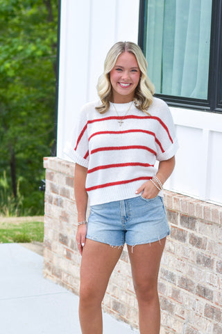 Stripe Knit Top - Red