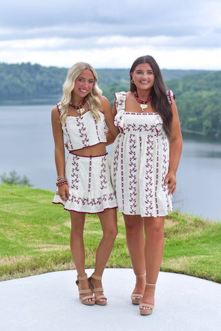Wine Embroidered Dress
