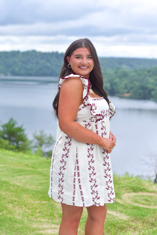 Wine Embroidered Dress