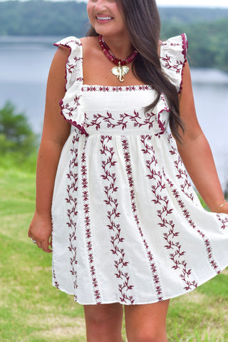 Wine Embroidered Dress