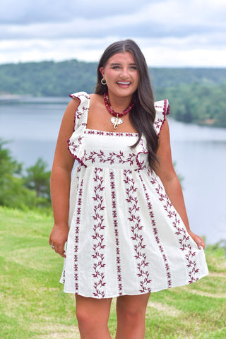 Wine Embroidered Dress