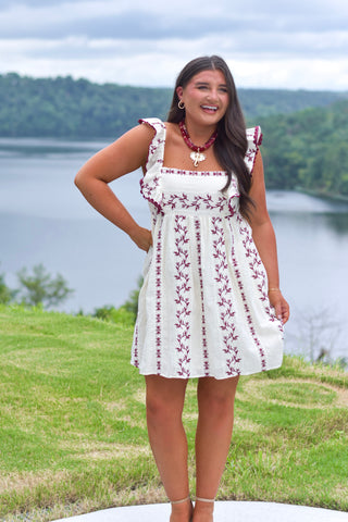 Wine Embroidered Dress