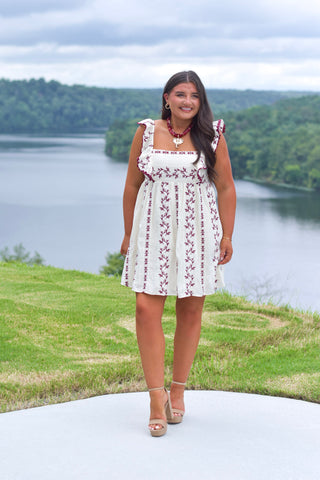Wine Embroidered Dress