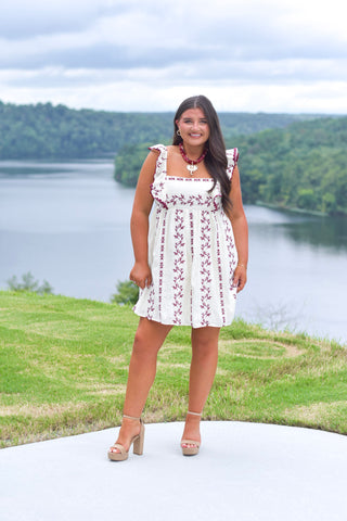 Wine Embroidered Dress