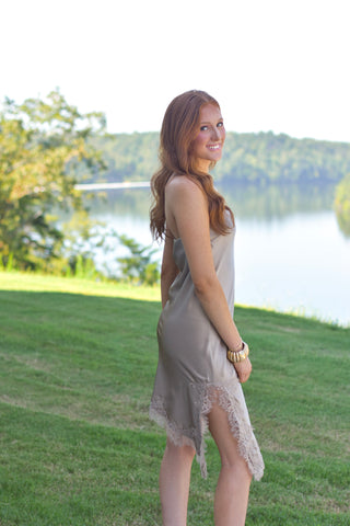 Strapless Lace Dress - Taupe
