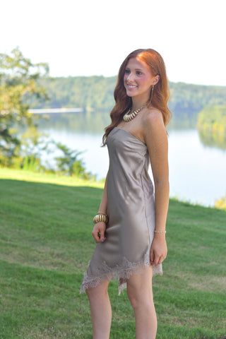 Strapless Lace Dress - Taupe