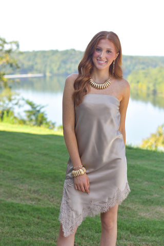Strapless Lace Dress - Taupe