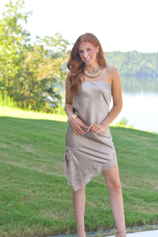 Strapless Lace Dress - Taupe