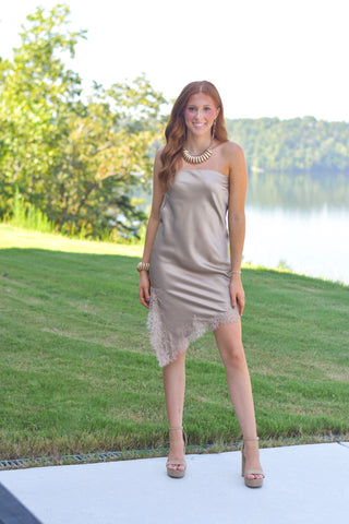 Strapless Lace Dress - Taupe