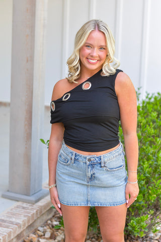 Asymmetric Eyelet Top