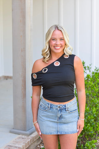 Asymmetric Eyelet Top