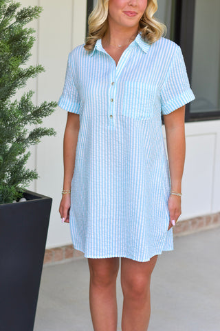 Striped Shirt Dress - Sky