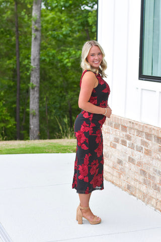 Red Floral Midi