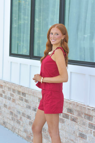 Tie Short Set - Crimson