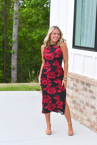 Red Floral Midi