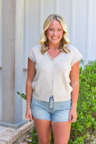 Soft Button Top - Khaki